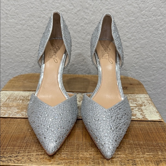 Jewel Badgley Mischka Grace Silver Rhinestone Stiletto Heel 6.5 - Picture 3 of 9